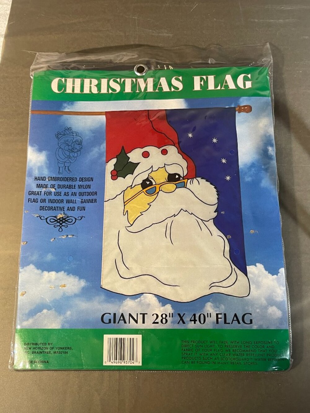 Christmas Santa Embroidered Flag Giant 28" x 40" Indoor Outdoor Nylon